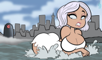 bending_down swimming breasts drawing giantess white_hair mega color large_breasts butt robot clothed rampage cleavage water ginormica short_hair wedding_dress bride monsters_vs_aliens ripped_clothing san_francisco susan_murphy transamerica_pyramid azerotyh