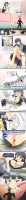drawing giantess panties feet blushing upskirt comic black_hair color long_hair blue_eyes clothed sword cleavage bed climbing huge_breasts angry story gloves sitting legs reaching shrunken_man thighs indoors inside_clothing dialogue senran_kagura ikaruga thedaibijin clothing_entrapment between_breasts