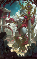 armor sword sitting weapon cloud standing holding sky blurry solo_focus polearm multiple_boys depth_of_field blurry_foreground blurry_background shoulder_armor pauldrons aleriia_v giantess