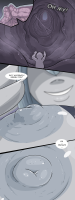 breasts drawing nipples giantess micro comic color handheld huge_breasts tiny smiling story succubus demoness close_up falling fingers grey_hair pressed dialogue vaderaz internal_view pinched anon grey_skin breast_vore speech_bubble cutaway laleiss_(vaderaz)
