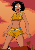 breasts drawing giantess black_hair color large_breasts buildings camel_toe short_hair dark_skin clouds palm_trees totally_spies top belt ripped_clothing jumpsuit alex drsgrowth bare_midriff