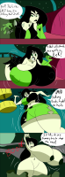 outgrowing_building breasts drawing growth nipples giantess nude mega comic black_hair color large_breasts destruction cleavage buildings green_eyes moon gloves dress kim_possible shego shorts drink night thighs disney necklace top ripped_clothing dialogue white_skin bare_legs outgrowing_room bare_midriff bilboairbaggins