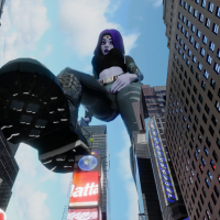 tv times_square raven teen_titans breasts giantess city mega buildings jeans purple_hair purple_eyes short_hair boots pants thighs jacket point_of_view top new_york_city belt ripped_jeans zipper purple_nails digital_render dc_comics grey_skin bare_midriff kefla69