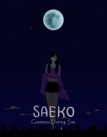 drawing giantess giga size_difference city black_hair long_hair buildings red_eyes dark night crop_top bare_midriff solo off_shoulder saeko_(saeko_giantess_dating_sim) saeko_giantess_dating_sim 1101mato purple_hoodie open_hoodie purple_tank_top dark_purple_short_sweatpants