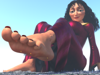 breasts giantess giga city black_hair destruction toes barefoot dress sitting milf disney tangled digital_render harbingerinfinit large_breasts buildings butt_crush green_eyes foot_crush red_nails mother_gothel