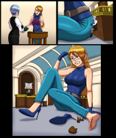 drawing growth feet butt clothed barefoot high_heels glasses butt_crush ace_attorney butt_smother franziska_von_karma bigchipher66 adrian_andrews