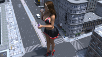 breasts city mega long_hair cleavage bra skirt buildings shoes brunette street cheerleader bubbles vehicles thighs sign bare_legs bare_midriff giantess large_breasts digital_render taintedwizard