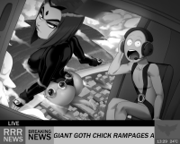 breasts drawing giantess city mega comic monochrome large_breasts butt destruction toes barefoot water ocean buildings helicopter raven teen_titans short_hair headphones news clouds belt leotard thick_thighs looking_at_tiny dc_comics anon bare_legs ravenravenraven reporter news_report rampage foot_crush looking_behind debris