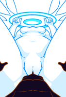 breasts gentle giantess nude pussy wings angel color large_breasts penis sex low_angle belly animation shrunken_man thighs point_of_view legs_spread white_skin thick_thighs no_background between_breasts angel_(worldless) worldless peppergiz