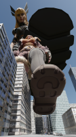 breasts giantess giga tail city mega blonde blue_eyes buildings green_eyes brunette multiple_sizes gloves short_hair boots foot_crush collar giantesses costume earrings top hands_on_hips orange_hair x-men imminent_crush thick_thighs spikes digital_render bare_legs spider-man marvel_comics squirrel_ears looking_at_tinies black_panther peter_parker rocket_raccoon magik squirrel_girl_(marvel) asilentdemon marvel_rivals