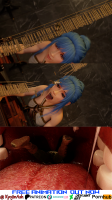 giantess vore tongue mouth blue_hair shrunken_man imminent_vore digital_render kyojinash breasts brown_eyes smiling open_mouth bare_shoulders sidelocks