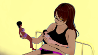 giantess glasses brunette underwear mini_giantess in_bed oc koikatsu topanganikki giant_room sitting_in_hand laying_in_arm gyaru_zenigata rinko_yamamoto