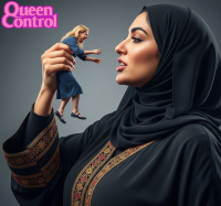 handheld shrunken_woman cruel hijab breasts blonde looking_at_tiny ai_art queencontrol