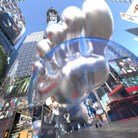breasts giantess city mega blonde butt toes barefoot buildings foot_crush costume point_of_view fantastic_four new_york_city running_away times_square looking_at_tiny silver_surfer invisible_woman marvel_comics force_field susan_storm harbingerinfinit chrome_body silver_skin