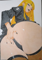 panties blonde long_hair butt underwear lips fishnets shrunken_man goth piercing jacket nail_polish point_of_view thigh_highs earrings fingernails looking_at_viewer ear_piercing black_panties bangs long_fingernails black_nails black_legwear black_lipstick blunt_bangs fishnet_legwear qufozart black_jacket partially_visible_vulva giantess