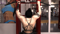 growth exercise lifting uneven_growth gym muscle_growth muscular_female panties black_hair underwear back tattoo lace solo arm_tattoo 1girl shoulder_tattoo eldritchgts back_tattoo full_body_tattoo