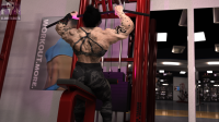 gloves sitting muscles abs pants shirtless digital_render solo eldritchgts growth exercise lifting uneven_growth gym muscle_growth muscular_female