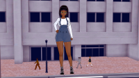 breasts shoes brunette shorts dark_skin hands_on_hips digital_render bare_legs topanga giantess city casual koikatsu nansasi_busikka
