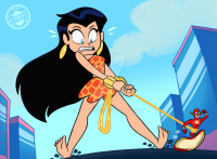 breasts drawing giantess city mega black_hair color long_hair destruction blue_eyes toes barefoot giganta costume wonder_woman earrings belt bracelet lasso flash looking_at_tiny dc_comics bare_legs fusion spunkbug leopard_print