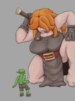 giantess clash_royale large_breasts fantasy red_hair warrior goblin looking_at_tiny