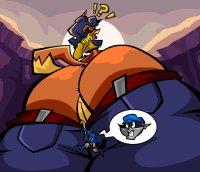 breasts drawing giantess pussy furry tail mega vixen color large_breasts butt blue_hair fox moon gloves police boots raccoon mountains mask pants hat jacket butthole top belt thick_thighs thief cane sly_cooper orange_skin grey_skin carmelita_fox cutaway bare_midriff sly_cooper_(series) mask_of_dark_earth sabs3
