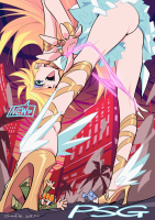 giantess panties panty_and_stocking_with_garterbelt brief crush wings city blonde long_hair butt blue_eyes skirt high_heels stockings underwear dress shrunken_man open_mouth jewelry point_of_view thigh_highs panty_pull white_skirt very_long_hair winged_footwear simon_dohi