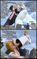 breasts drawing giantess bleach city mega blonde comic large_breasts butt blue_eyes sword toes barefoot cleavage buildings red_hair fighting giantesses mask vehicles necklace dialogue rangiku_matsumoto looking_at_tiny water_tower digital_render bare_midriff anttiergod harribel