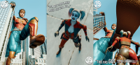 breasts giantess city mega comic large_breasts butt armor buildings gloves red_hair boots harley_quinn twintails pants reflection thighs leaning_against_building jacket costume wonder_woman point_of_view bracelet dialogue tiara white_skin imminent_crush looking_at_tiny digital_render dc_comics js3ds