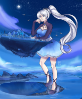 giantess breasts drawing white_hair giga city mega color long_hair blue_eyes cleavage water ocean high_heels buildings island moon ponytail dress unknown_artist foot_crush airplane mountains night earrings stars source_needed bare_legs floating_island velvet-lily