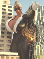 breasts giantess white_hair city mega large_breasts destruction cleavage buildings huge_breasts ponytail reaching mask reflection thighs costume catsuit jumpsuit debris zipper thick_thighs thief looking_at_tiny digital_render black_cat spider-man marvel_comics felicia_hardy gtsartistry