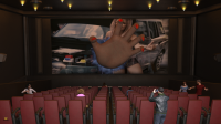 giantess hand reaching running red_nails digital_render taintedwizard black_hair brunette sitting standing indoors hat nail_polish giant_hand multiple_girls multiple_boys movie_theater