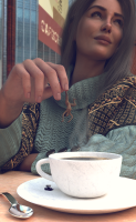 breasts nude brunette spoon shrunken_woman dangle coffee indoors sweater coffee_cup pinched digital_render allthesizepuns