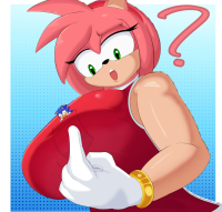 breasts drawing giantess micro furry color large_breasts green_eyes gloves amy_rose dress blue_skin sonic_the_hedgehog shrunken_man hedgehog hairband inside_pocket thick_thighs no_background pink_skin sushizo