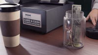 giantess phone shrunken_woman trapped coffee jar money coins cash_register caddyisraddy office_desk
