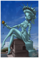 breasts drawing giantess mega color bridge toes barefoot water dress sitting crown falling statue looking_at_viewer statue_of_liberty legs_crossed torch 14-bis
