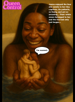 handheld bath cruel dark_skin queencontrol tiny_couple breasts nipples nude black_hair long_hair brunette smiling grin shrunken_woman shrunken_man english interracial beard ai_art medium_breasts 1boy