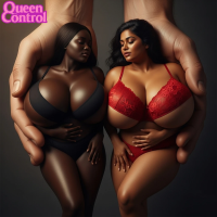panties black_hair long_hair giant male handheld cleavage bra huge_breasts underwear lips lingerie shrunken_woman thighs curvy red_panties thick_thighs gigantic_breasts ai_art 2girls breasts aroused queencontrol