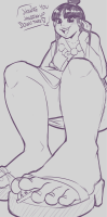 drawing giantess feet monochrome toes sandals shrunken_man sketch entrapment ace_attorney dialogue under_toes maya_fey shoe_entrapment appdattta greyscale