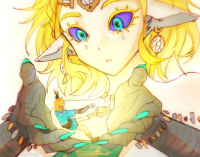 giantess blonde blue_eyes handheld crying shrunken_woman jewelry tears earrings looking_at_viewer bare_shoulders pointed_ears len_kagamine upper_body crying_with_eyes_open aqua_eyes vvmorivv