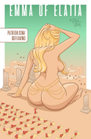breasts drawing nude feet blonde long_hair butt toes barefoot soles sitting back jewelry sideboob bracelet behind_view solo guffawingart medium_breasts 1girl backboob adjusting_hair giantess worship