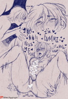 drawing gentle nude blushing size_difference monochrome cum giant male penis licking orgasm crying sweat cock_vore massage couple story pleasure heart close_up censored testicles dialogue internal_view prostate_massage no_background tiny_female poppydroplet prostate
