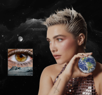 giga planet handheld brown_eyes lips moon night sky jewelry looking_at_viewer starry_sky night_sky space_craft constellation moon_base giantess earth space goddess celebrity florence galactic pugh