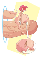 giantess portals cippy1997 breasts nipples large_breasts butt cum giant male penis sex huge_breasts red_hair heart shrunken_woman shrunken_man jewelry striped earrings pointed_ears 1girl silent_comic