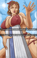 bikini breasts drawing swimsuit cleavage huge_breasts brunette lips sun underboob day looking_down skyscraper cloud dark_skin clouds sky jewelry rings point_of_view mature earrings one_eye_closed solo 1girl covered_nipples sapph_ronnymiss giantess