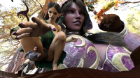 black_hair long_hair tree elf lipstick hat makeup giant_elf celton multiple_girls multiple_boys giantess fantasy fairy multiple_sizes