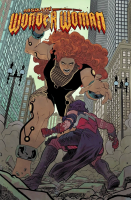 breasts drawing giantess city black_hair color long_hair armor destruction skirt buildings blood yellow_eyes giganta red_hair boots muscles fighting comic_cover tattoo costume wonder_woman bracelet cover_page debris dc_comics bare_legs absolute_wonder_woman