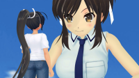 brunette shrunken_woman looking_at_tiny digital_render cgi giantess