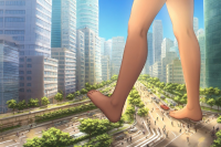 city barefoot foot_crush walking dark_skin ai_art giantess legs trample tinies
