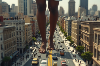 giantess crush feet barefoot buildings street foot_crush walking dark_skin ai_art