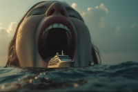 giantess vore mega ocean boats ai_art water open_mouth